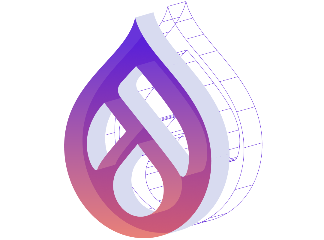 A 3D representation of Drupal's logo