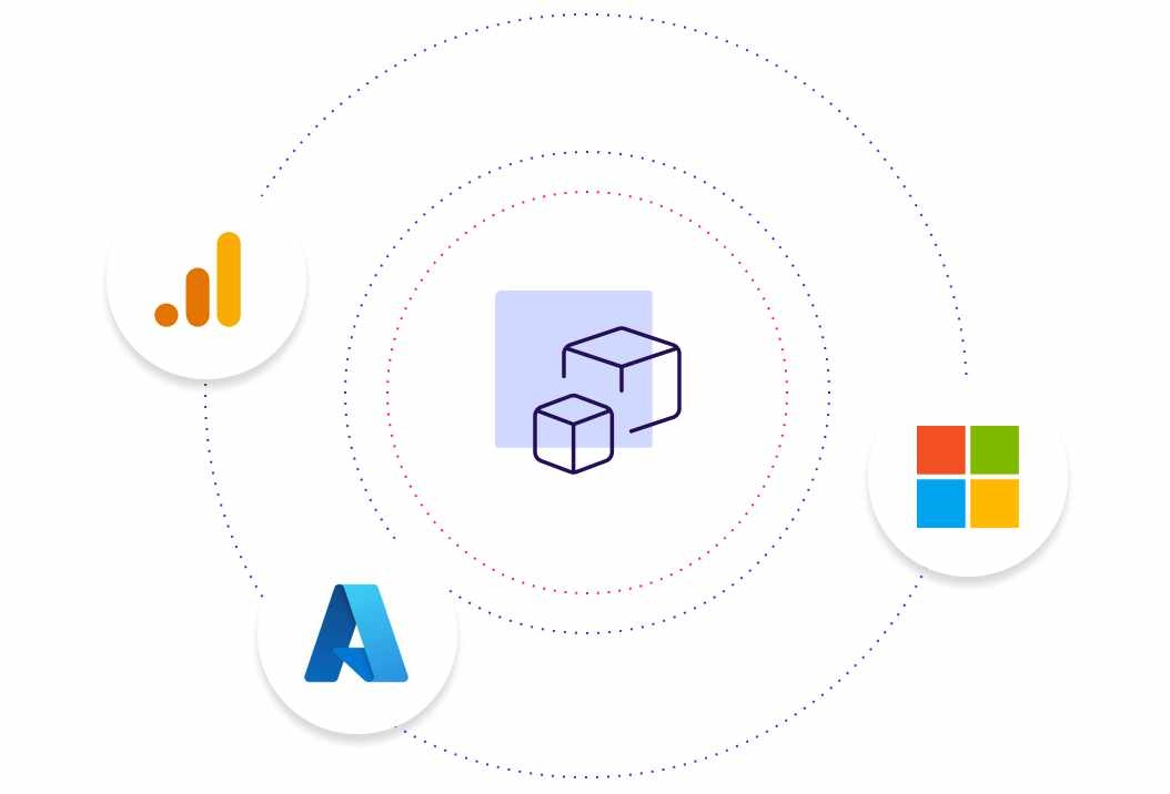 District CMS stylised graphic showing API integrations of three third-party services