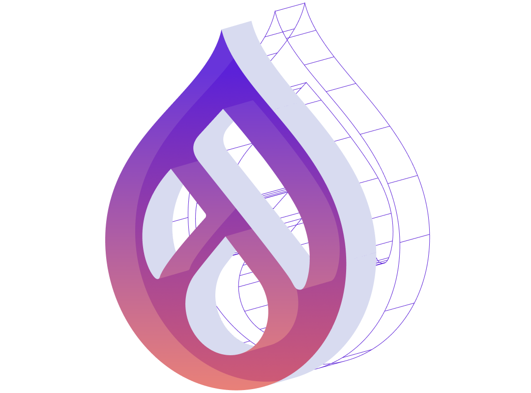 Tear drop Drupal logo stylised into a three dimensional image representing the software framework behind District Intranet