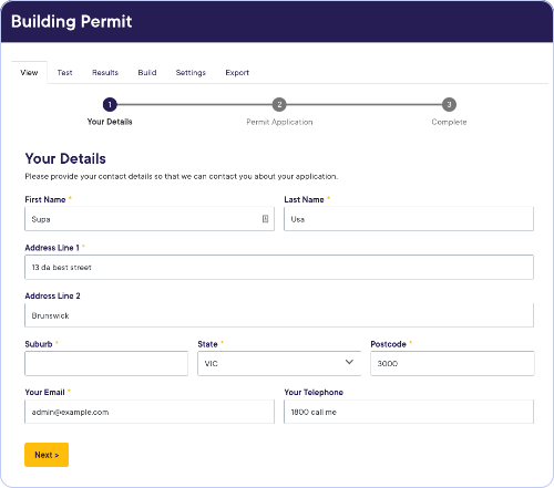 Step one of a form build in the District Platform suite of tools