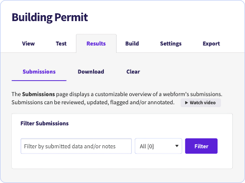 An example of form filtering functionality in District CMS